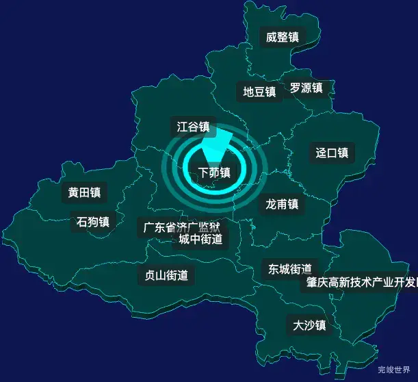 threejs肇庆市四会市geoJson地图3d地图CSS2D外加旋转棱锥