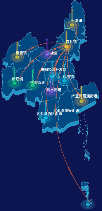 echarts惠州市惠阳区geoJson地图飞线图