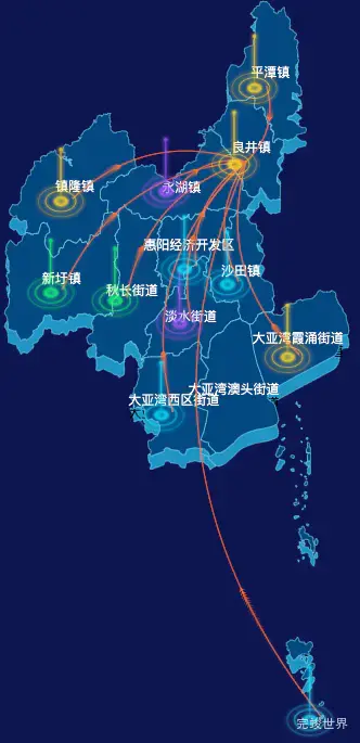 echarts惠州市惠阳区geoJson地图飞线图