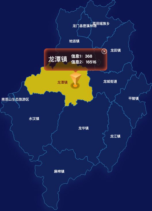 echarts惠州市龙门县geoJson地图点击弹出自定义弹窗
