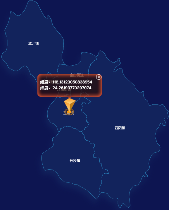 echarts梅州市梅江区geoJson地图根据经纬度显示自定义html弹窗