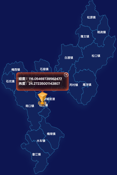 echarts梅州市梅县区geoJson地图点击弹出自定义弹窗
