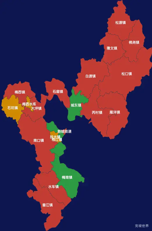 echarts梅州市梅县区geoJson地图定义颜色