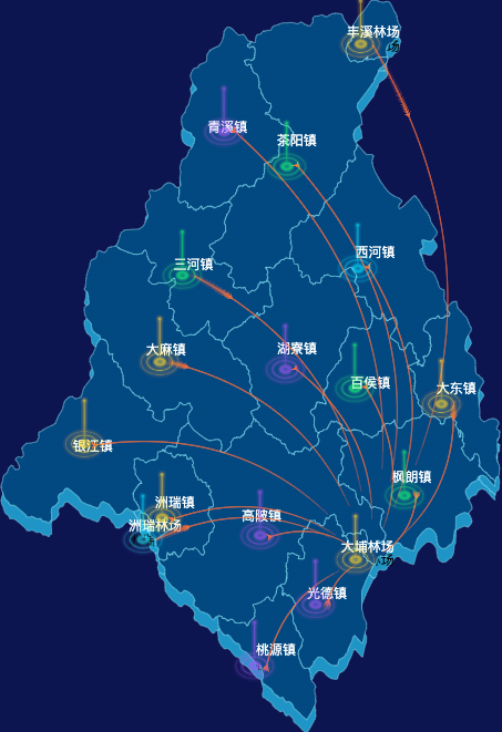 echarts梅州市大埔县geoJson地图迁徙图