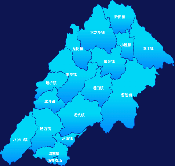 echarts梅州市丰顺县geoJson地图局部颜色渐变