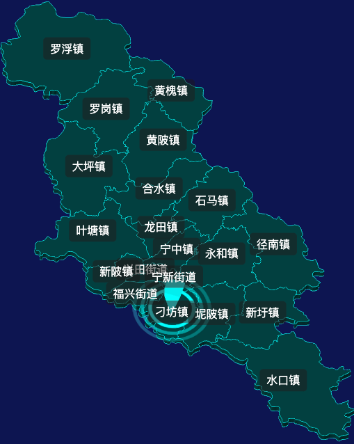 threejs梅州市兴宁市geoJson地图3d地图CSS2D外加旋转棱锥