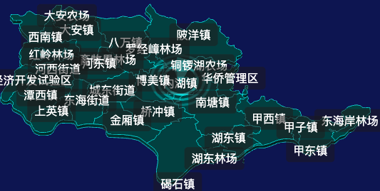 threejs汕尾市陆丰市geoJson地图3d地图CSS2D外加旋转棱锥
