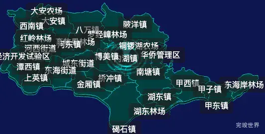 threejs汕尾市陆丰市geoJson地图3d地图CSS2D外加旋转棱锥