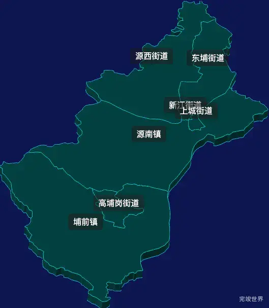 threejs河源市源城区geoJson地图3d地图自定义贴图加CSS2D标签