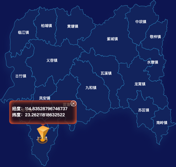 echarts河源市紫金县geoJson地图根据经纬度显示自定义html弹窗