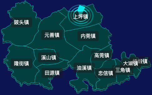 threejs河源市连平县geoJson地图3d地图CSS2D外加旋转棱锥