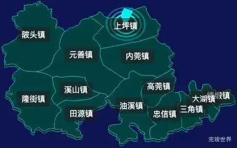 threejs河源市连平县geoJson地图3d地图CSS2D外加旋转棱锥