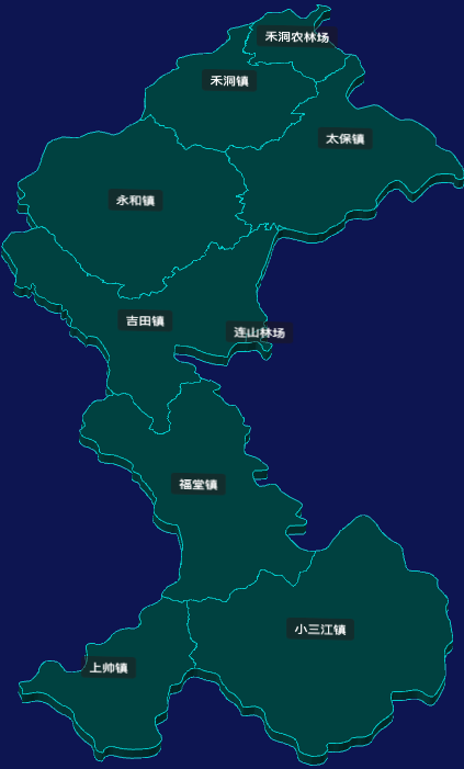 threejs清远市连山壮族瑶族自治县geoJson地图3d地图CSS3D标签