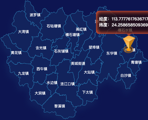 echarts清远市英德市geoJson地图根据经纬度显示自定义html弹窗