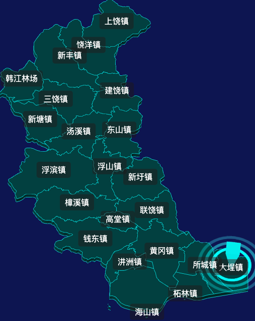 threejs潮州市饶平县geoJson地图3d地图CSS2D外加旋转棱锥