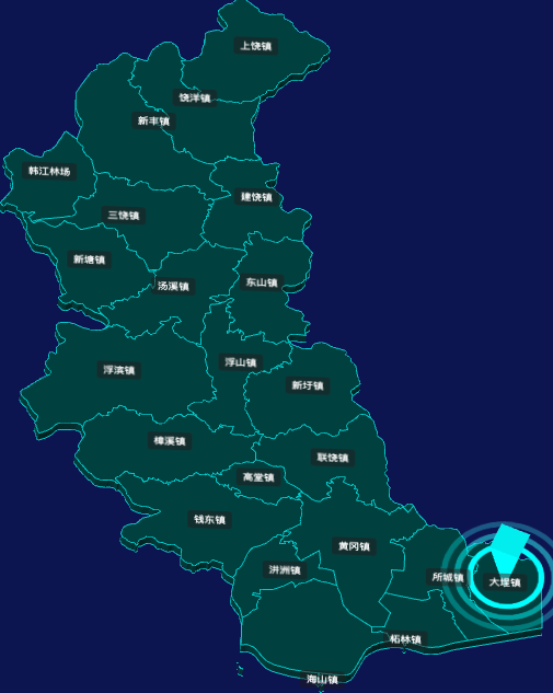 threejs潮州市饶平县geoJson地图3d地图添加旋转棱锥