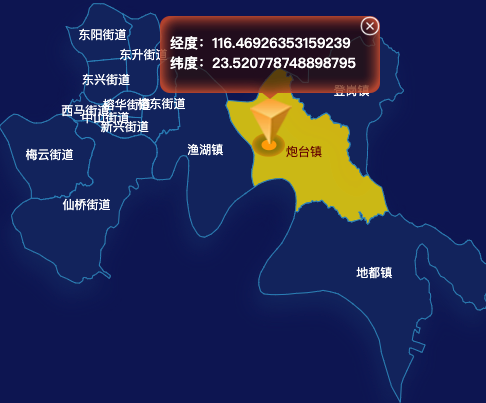 echarts揭阳市榕城区geoJson地图点击地图获取经纬度