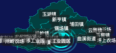 threejs揭阳市揭东区geoJson地图3d地图CSS2D外加旋转棱锥
