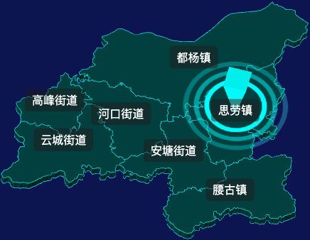 threejs云浮市云城区geoJson地图3d地图CSS2D外加旋转棱锥