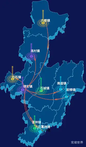 echarts云浮市云安区geoJson地图迁徙图