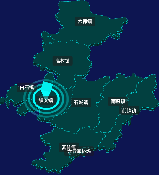 threejs云浮市云安区geoJson地图3d地图CSS2D外加旋转棱锥