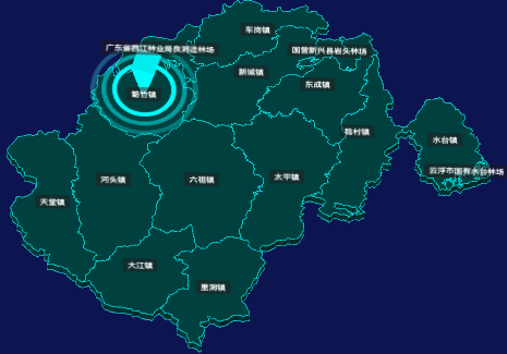 threejs云浮市新兴县geoJson地图3d地图添加旋转棱锥