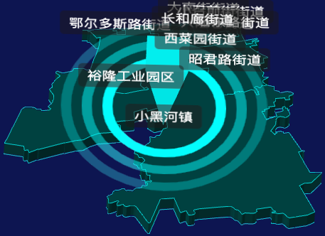 threejs呼和浩特市玉泉区geoJson地图3d地图添加旋转棱锥