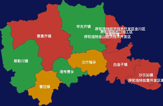 echarts呼和浩特市土默特左旗geoJson地图定义颜色