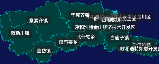 threejs呼和浩特市土默特左旗geoJson地图3d地图CSS2D外加旋转棱锥