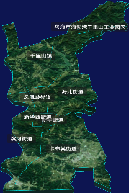 threejs乌海市海勃湾区geoJson地图3d地图自定义贴图加CSS3D标签