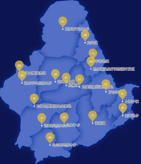 echarts赤峰市克什克腾旗geoJson地图水滴状气泡图