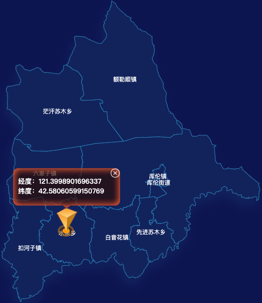 echarts通辽市库伦旗geoJson地图根据经纬度显示自定义html弹窗