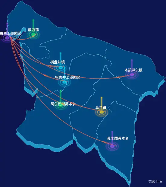 echarts鄂尔多斯市鄂托克旗geoJson地图飞线图