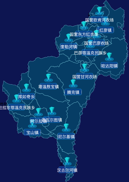 echarts呼伦贝尔市莫力达瓦达斡尔族自治旗geoJson地图点击跳转到指定页面