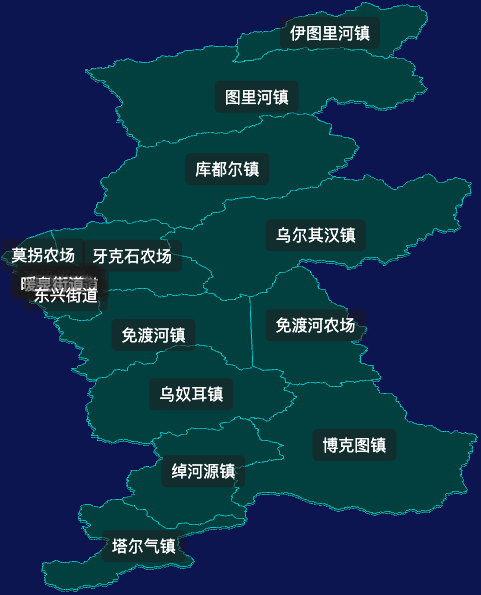 threejs呼伦贝尔市牙克石市geoJson地图3d地图css2d标签