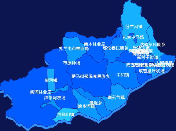 echarts呼伦贝尔市扎兰屯市geoJson地图 visualMap控制地图颜色