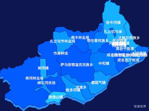 echarts呼伦贝尔市扎兰屯市geoJson地图 visualMap控制地图颜色