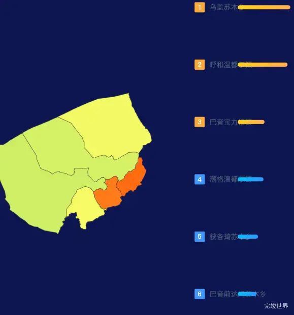 echarts巴彦淖尔市乌拉特后旗geoJson地图地图排行榜效果