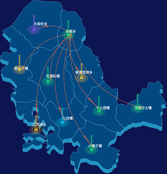 echarts乌兰察布市商都县geoJson地图迁徙图