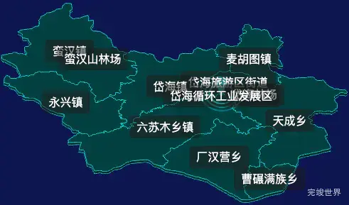 threejs乌兰察布市凉城县geoJson地图3d地图CSS2D外加旋转棱锥