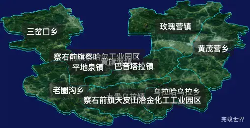 threejs乌兰察布市察哈尔右翼前旗geoJson地图3d地图自定义贴图加CSS2D标签