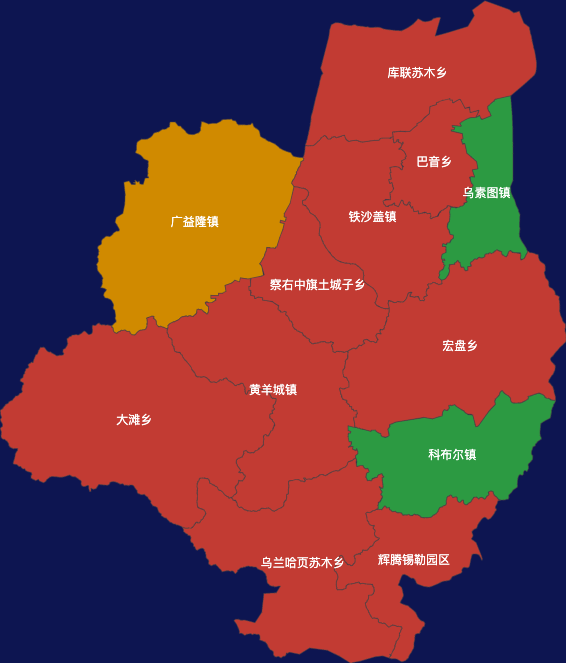 echarts乌兰察布市察哈尔右翼中旗geoJson地图定义颜色
