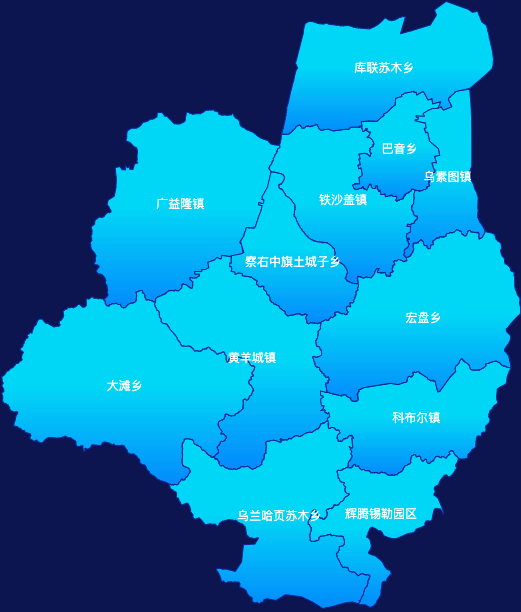 echarts乌兰察布市察哈尔右翼中旗geoJson地图局部颜色渐变