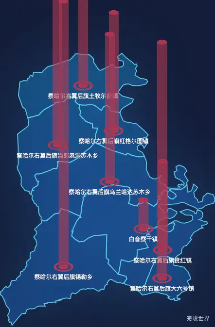 echarts乌兰察布市察哈尔右翼后旗geoJson地图添加柱状图