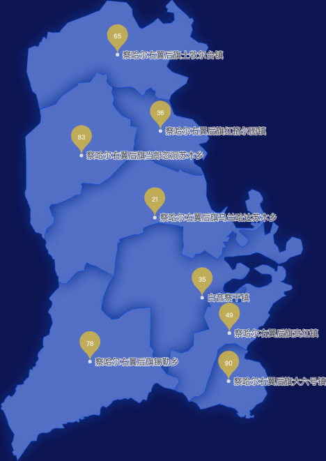 echarts乌兰察布市察哈尔右翼后旗geoJson地图水滴状气泡图