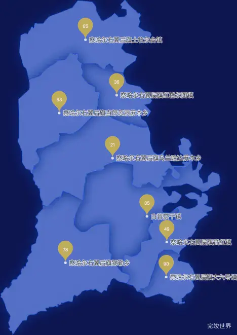 echarts乌兰察布市察哈尔右翼后旗geoJson地图水滴状气泡图