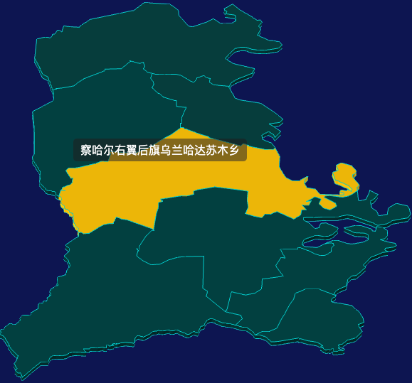 threejs乌兰察布市察哈尔右翼后旗geoJson地图3d地图鼠标移入显示标签并高亮