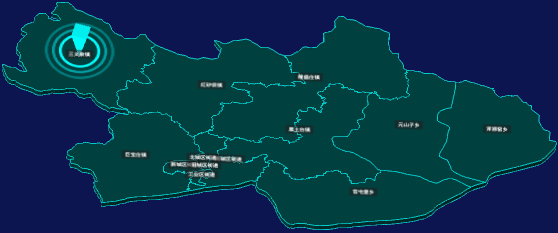 threejs乌兰察布市丰镇市geoJson地图3d地图CSS2D外加旋转棱锥