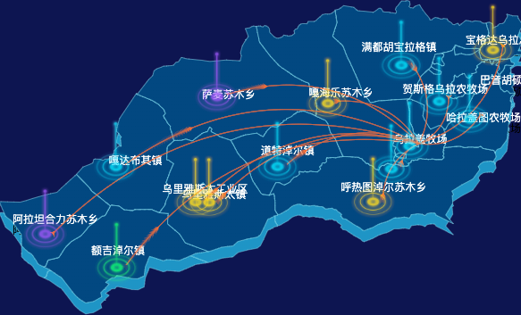 echarts锡林郭勒盟东乌珠穆沁旗geoJson地图飞线图