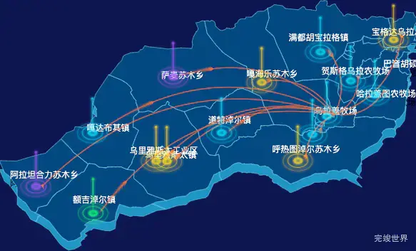 echarts锡林郭勒盟东乌珠穆沁旗geoJson地图飞线图